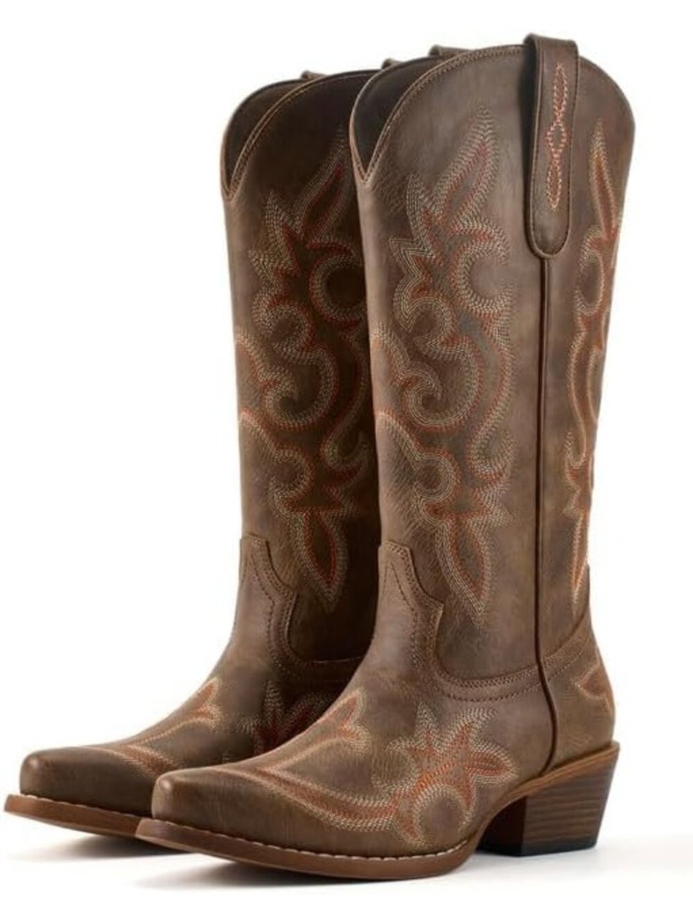 Women's Horse Boots Mid Calf Western Cowgirl Boots Chunky Heels Snip Toe Boots